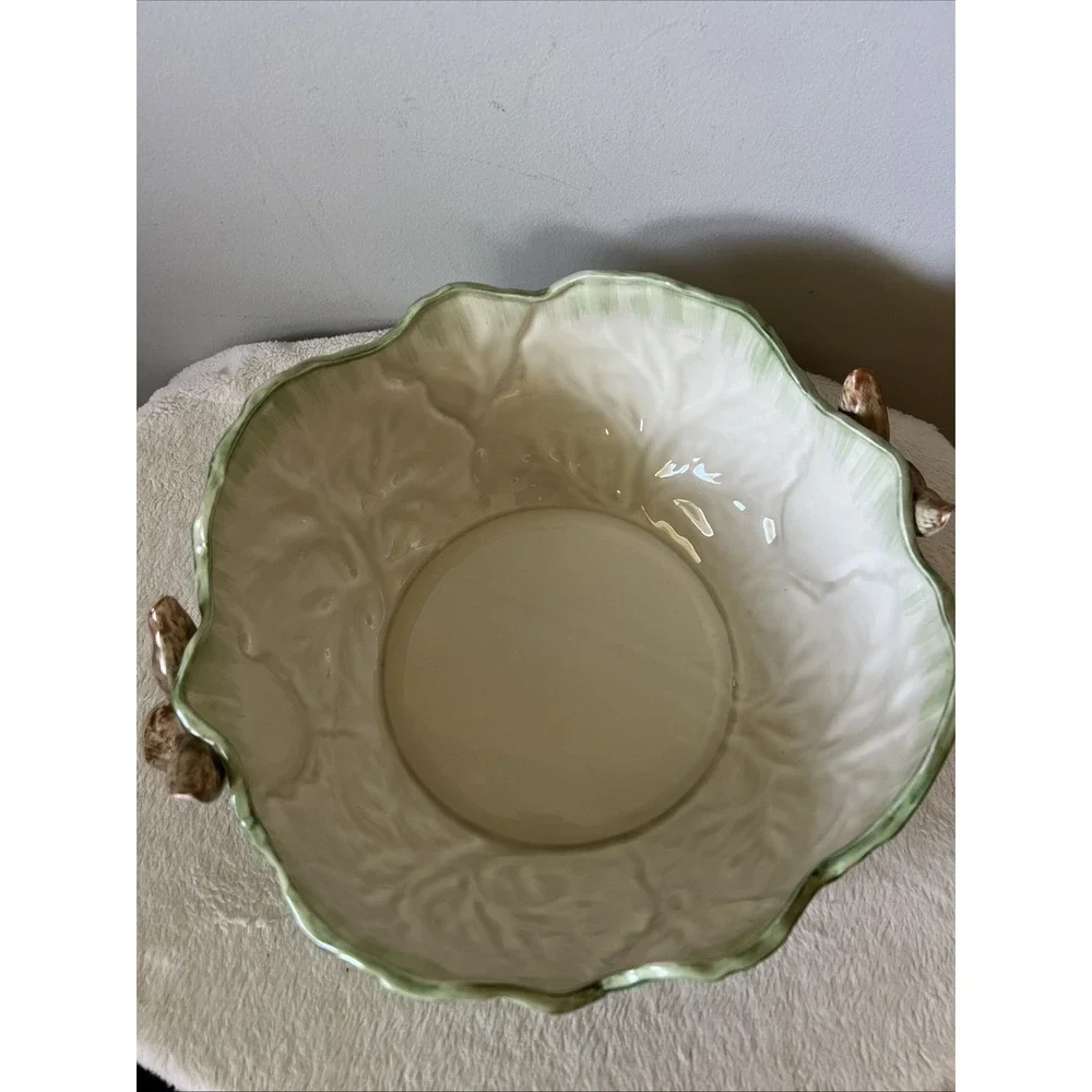 Large Spring Easter Vintage Fitz and Floyd Green Bowl with Bunnies cabbage green